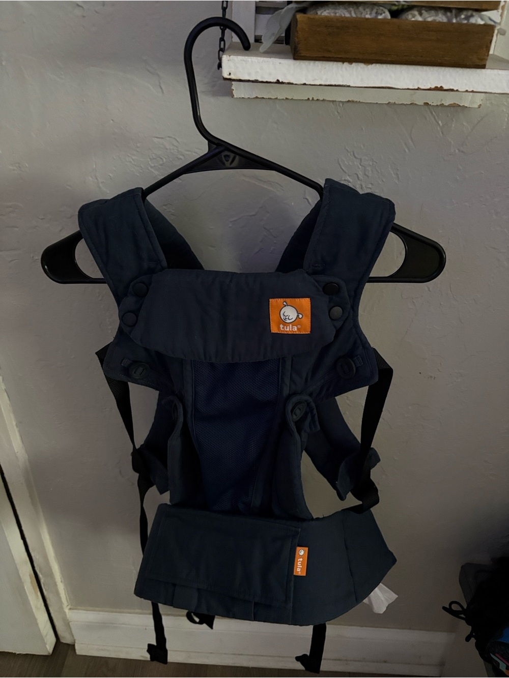 Tula Kids Carrier Cover - navy with Orange Logo fading from washing.